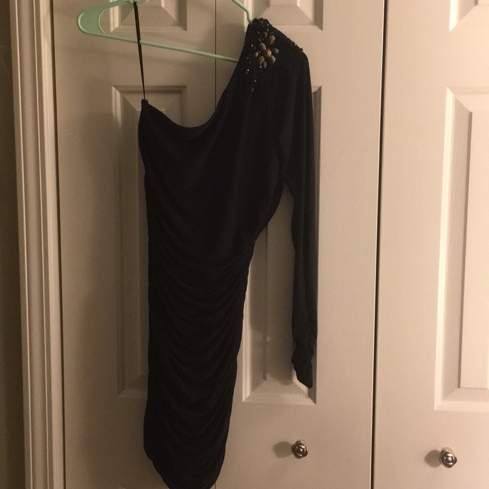 Black one sleeved ruched Forever 21 dress
